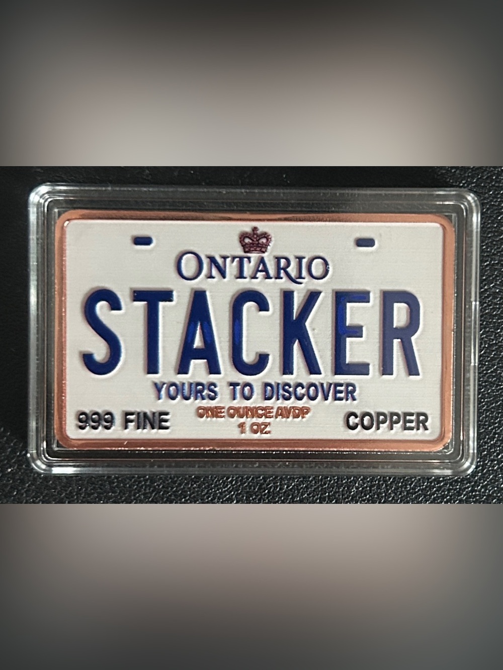 Bullion Canada - Ontario License Plate 1 ounce 0.999 Fine Copper “Stacker” Bar